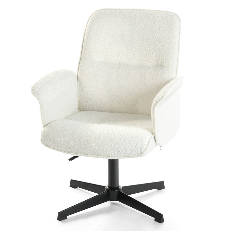 Upholstered Task Chair Cross Leg Vanity Chair Swivel Adjustable Height for Home Office White